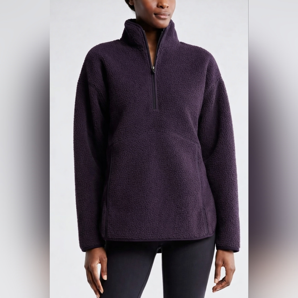 ZELLA Faux Shearling Colorful Quarter Zip Purple Jacket Size L
